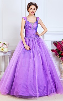 Ball Gown Scoop Floor-length Taffeta And Tulle Evening Dress