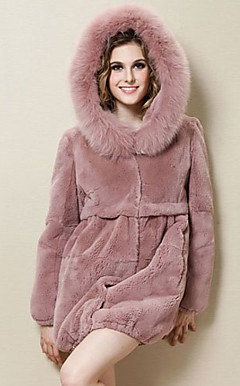 Met lange mouwen Bont van de Vos Hooded Collar Rex Rabbit Fur Casual / Party Coat (meer kleuren)
