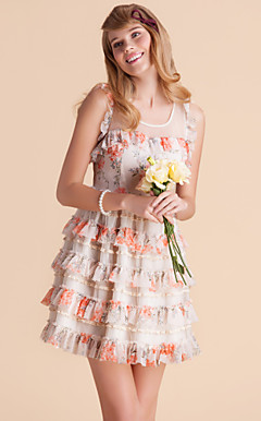 TS Layered Ruffle Hem Floral Print Sleeveless Dress