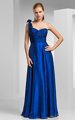 bainha / coluna de um ombro até o chão chiffon vestido de noite