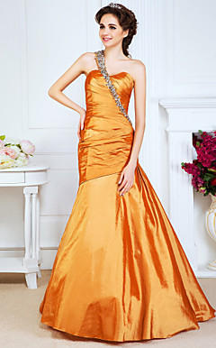 Vintage Trumpet/Mermaid Sweetheart One Shoulder Floor-length Taffeta Evening Dresses