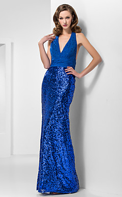 Trumpet/Mermaid Halter Floor-length Chiffon And Sequined Evening Dress