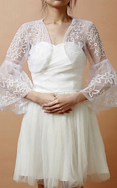 3/4 Bell Sleeve Tulle Evening/Wedding Wrap/Jacket With Sequins (More Colors)