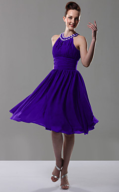 A-line Jewel Knee-length Chiffon Bridesmaid/ Wedding Party Dress