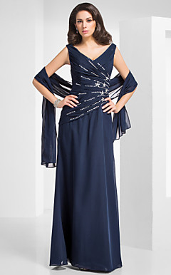 Mantel / Spalte V-Ausschnitt bodenlangen Chiffon Abendkleid mit einem Wrap