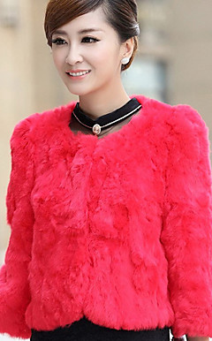 Beautiful 3/4 Sleeve Collarless Rabbit Fur Casual/Party Jacket(More Colors)