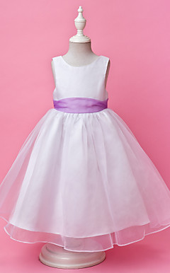 a-line juvel gulvlange satin og organza blomst pige kjole