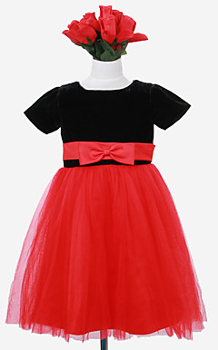 Lovely Short Sleeve Velvet/Tulle Wedding/Evening Flower Girl Dress