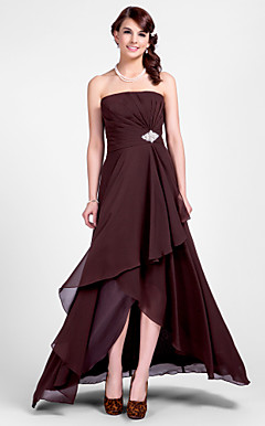 a-lijn strapless asymmetrische chiffon bruidsmeisje jurk