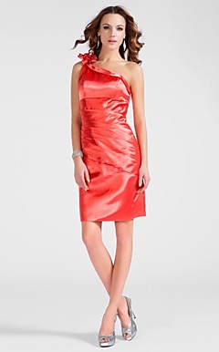 Sheath/Column One Shoulder Short/Mini Stretch Satin Cocktail Dress