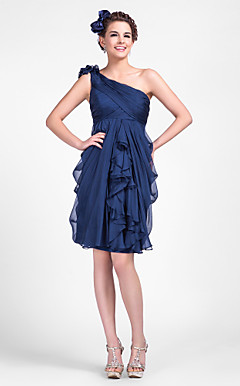 Mantel / Spalte einer Schulter knielang Chiffon Cocktailkleid