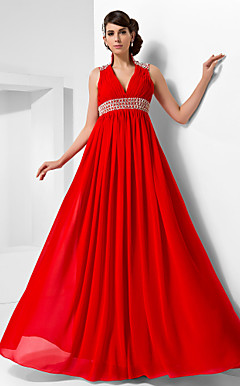 A-line High Neck Floor-length Chiffon Evening Dress