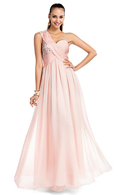 a-line ein-Schulter-Boden-Länge Chiffon elegent Abendkleid