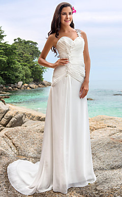 Guaina / colonna una spalla Corte dei treni Chiffon Abito da sposa
