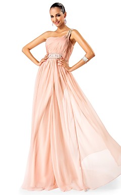 A-line/Princess One Shoulder Floor-length Chiffon Evening Dress