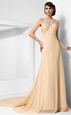 a-line Riemen Kapelle Zug Chiffon Abendkleid
