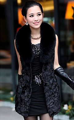 Fox châle de fourrure en cuir d'agneau et fourrure de vison Casual / Parti Vest