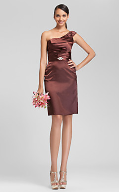 Sheath/Column One Shoulder Knee-length Stretch Satin Bridesmaid Dress