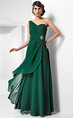 schede / kolom een ​​schouder vloer-length chiffon avondjurk