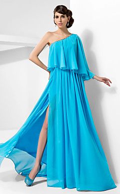 a-line den ene skulder feje / børste tog chiffon kjole