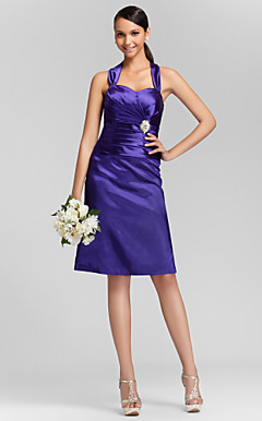 Sheath/Column Sweetheart Knee-length Satin Bridesmaid Dress
