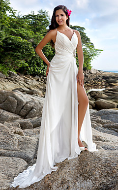 Mantel / Spalte V-Ausschnitt Gericht Zug Chiffon Brautkleid