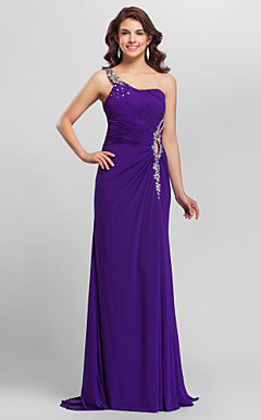 Sheath/Column One Shoulder Sweep/Brush Train Knitwear Evening Dress