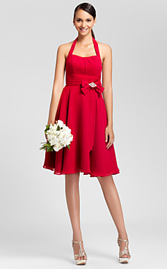 A-line Halter Knee-length Chiffon Bridesmaid Dress