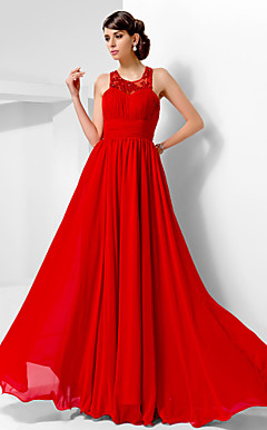 a-line Juwel bodenlangen Chiffon Abendkleid