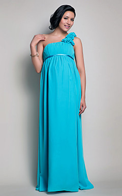 Sheath/Column One Shoulder Floor-length Chiffon Maternity Bridesmaid Dress