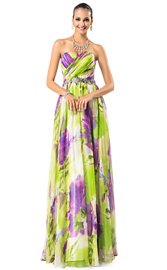 a-lijn | prinses sweetheart vloer-length printedchiffon avondjurk