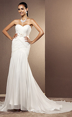 trompet / zeemeermin sweetheart vegen / borstelen trein chiffon jurk