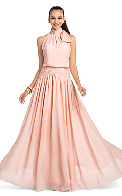 Sheath/Column High Neck Floor-length Chiffon Evening Dress