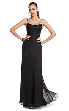 Sheath/Column Scoop Sweep/Brush Train Chiffon Evening Dress