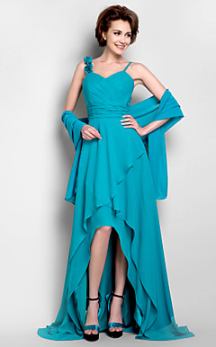 a-lijn v-hals asymmetrische chiffon moeder van de bruid jurk met een wrap
