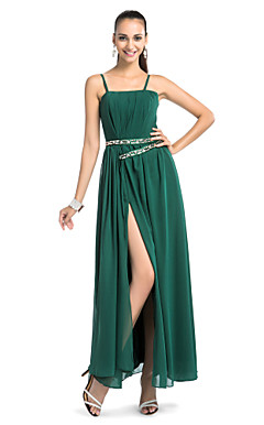 schede / column spaghettibandjes vloer-length chiffon avondjurk