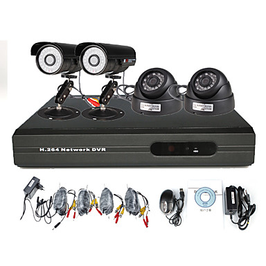  Anko - teräväpiirto 4ch h.. 264 CCTV DVR pakki 2 ulkouima & 2 sisä kamera (CMOS 500 tvline)