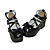  Handmade Black PU Leather 7cm Wedge Classic Lolita Shoes with Bow