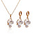  Shining Cubic Zirconia 14K Gold Plated Wedding Bridal Jewelry Set Including Necklace And Earrings