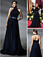  Virginia Madsen A-line Halter Sweep/ Brush Train Tulle Elastic Woven Satin Oscar/ Evening Dress (FSM0669)