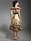  uma linha-off-the-ombro na altura do joelho de cetim stretch sexo ea cidade / cocktail dress