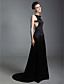  Stretch Satin A-line Bateau Sweep Train Evening Dress inspired by Simona Ventura at Venice Film Festival