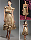  uma linha-off-the-ombro na altura do joelho de cetim stretch sexo ea cidade / cocktail dress