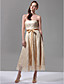 A-line Strapless Sleeveless Tea-length Lace Over Stretch Satin Bridesmaid Dress