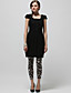  TS Handmade Flowers and Diamonds Decorated Short Sleeves Round Neckline Dress / Women's Dresses (Black)