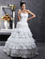  A-line Strapless Floor-length Taffeta Tulle Wedding Dress