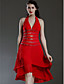  Clearance!A-line Halter Asymmetrical Chiffon Over  Elastic Satin Bridesmaid/ Wedding Party Dress