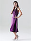  A-line Halter Tea-length Stretch Satin Bridesmaid/Wedding Party Dress