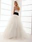  palla abito senza spalline in raso pavimento-lunghezza abito da sposa in tulle