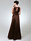 A-line V-neck Floor-length Satin Bridesmaid Dress